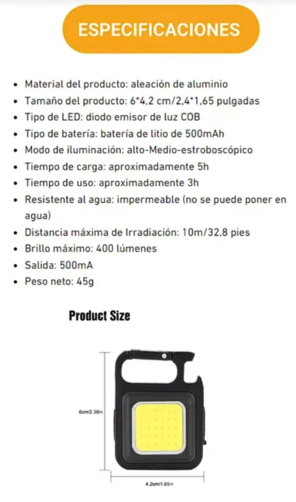 Llavero linterna mini recargable multifuncional.